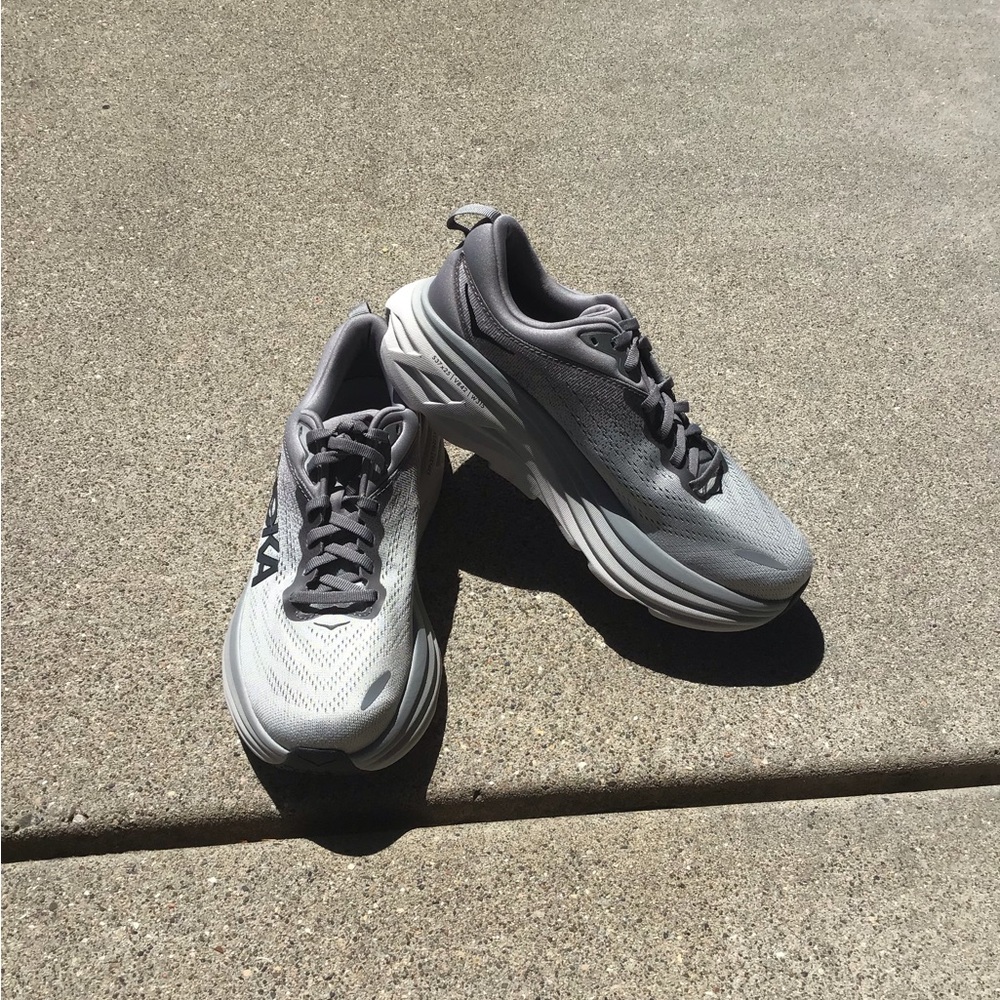 HOKA Men's Gray Bondi 8 Running Shoes